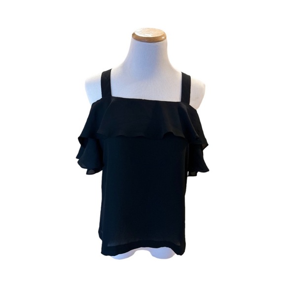 SALE! 🛍️ J CREW Black Cold Shoulder Ruffle Top - Size 6 Tall - Picture 4 of 10